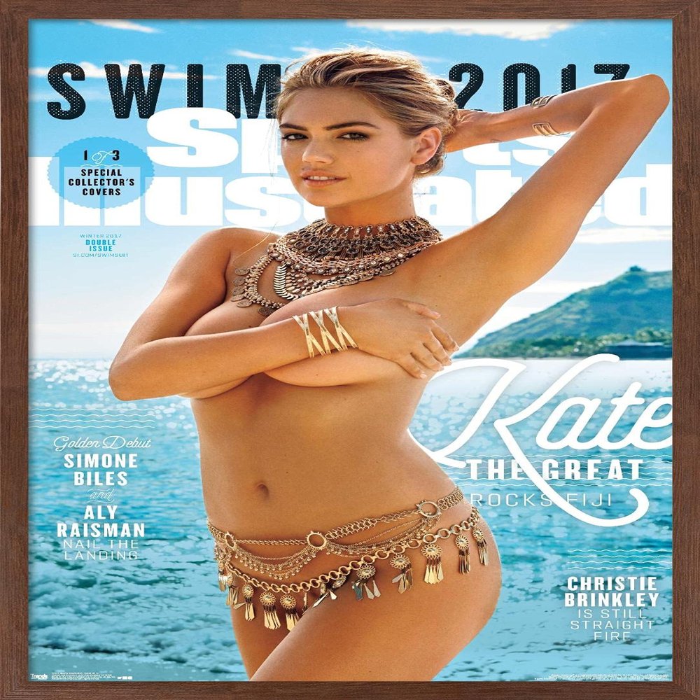 Trends International Sports Illustrated: Swimsuit Edition - Kate Upton Cover 2 17 Wall Poster, 22.375" x 34", Mahogany Framed Version