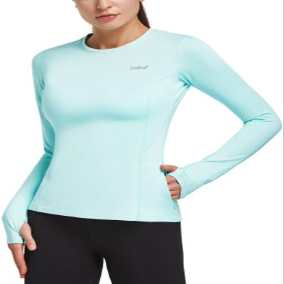 baleaf Women's Thermal Tops Long Sleeve Fleece Lined Running Workout Shirts Athletic Cold Weather Gear Winter Compression Zipper Pocket Aqua S