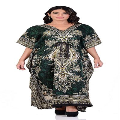 Women's Kaftan Dress Beach Cover Up Night Gwon Top Tribal Ethnic Print Plus Size Caftan Dresses Plus Size Kimono Maxi Tunic (Green)