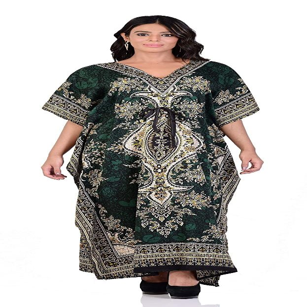Women's Kaftan Dress Beach Cover Up Night Gwon Top Tribal Ethnic Print Plus Size Caftan Dresses Plus Size Kimono Maxi Tunic (Green)