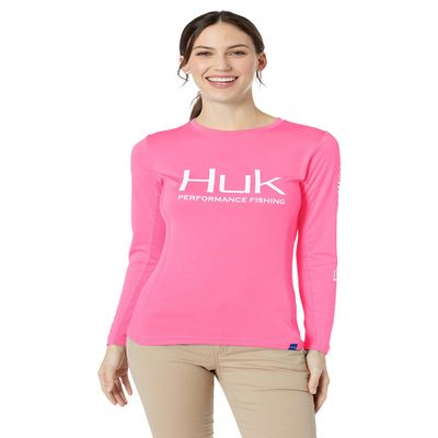 Huk Womens Icon X Long Sleeve Shirt | Long-Sleeve Performance Shirt with UPF 30+ Sun Protection, Hot Pink, Medium