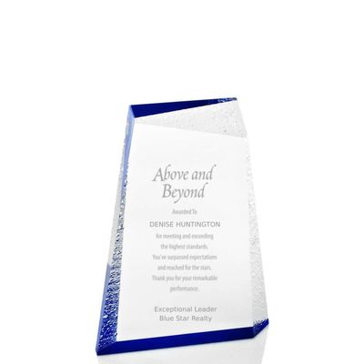Baudville Engraved Trophy - Medium Acrylic Glacier Trophy with Blue and Water Droplet Design - Personalized Engraving Up to Three Lines and Pre-Written Verse Selection