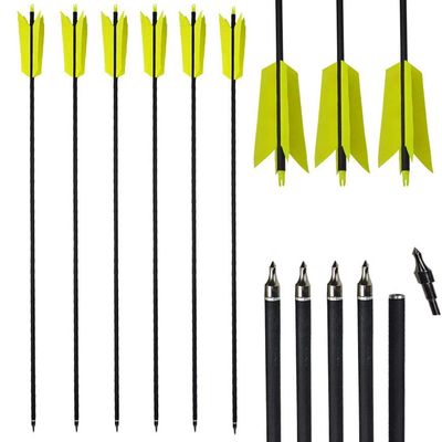 AMEYXGS 12 Pcs Archery Hunting Arrows Mix Carbon 30 Inch Flu Flu Arrows Spine 500 Target Practice Arrows with 4 Turkey Feather Replaceable Arrowhead for Outdoor Hunting Shooting(Yellow)