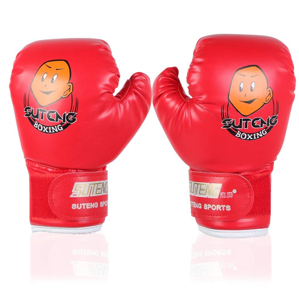 Boxing Gloves, 3 Colors PU Child Boxing Fighting Gloves for Muay Thai Sparring Punching Boxing Kickboxing Grappling Sandbag Training(Red)