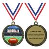 Custom Engraved 2-1/2 inch Metal Football Award Medals with Gold Finish and Attached 2 Inch Full Color Sport Insert. EG120 (Pack of 10) view 1