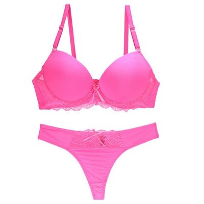 Swbreety Women's Push Up Lace Bra Set Sexy Bowknot Lingerie Bra and Panties Set Rose Red
