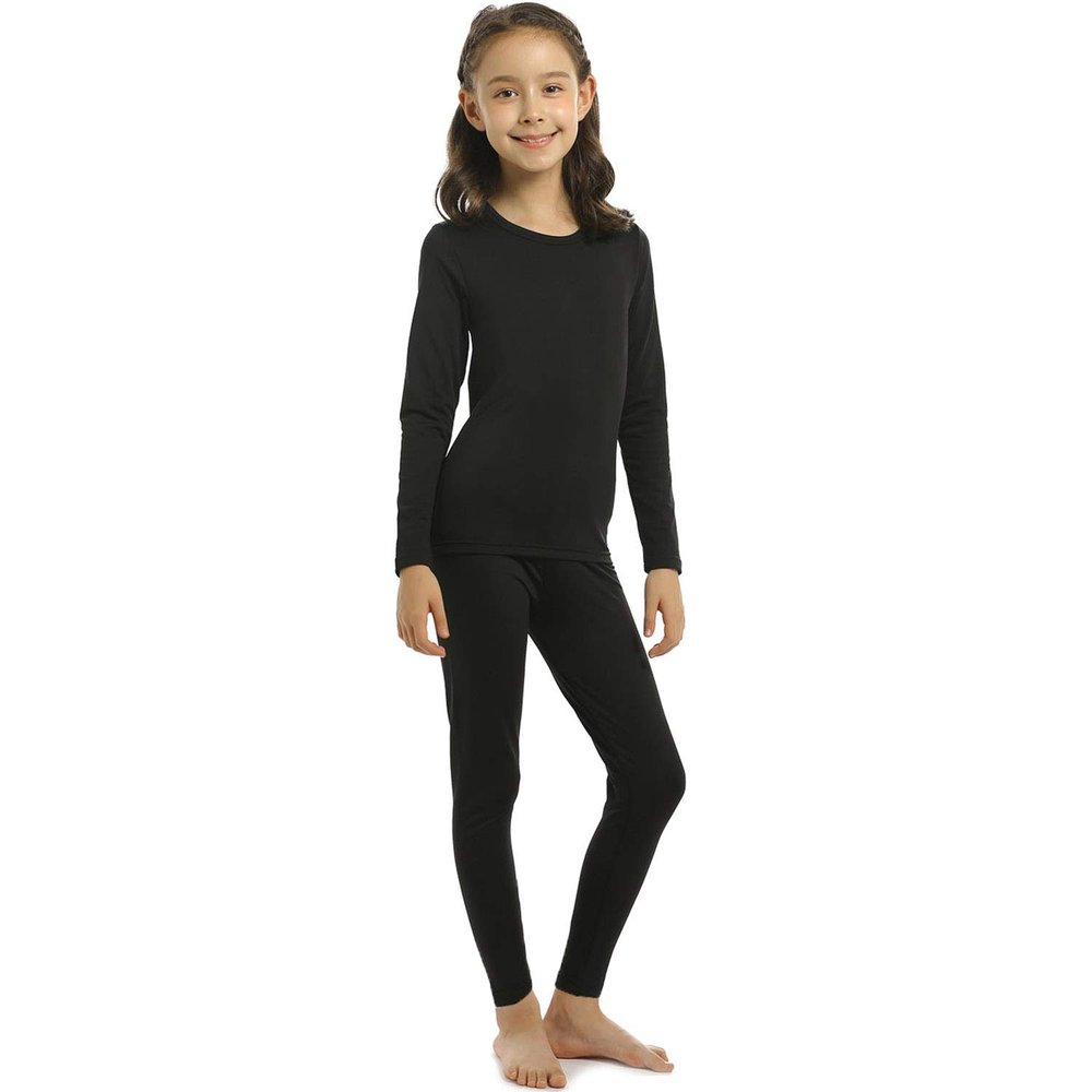 ViCherub Girls Thermal Underwear Set Kids Long Johns Fleece Lined Base Layer Black Medium