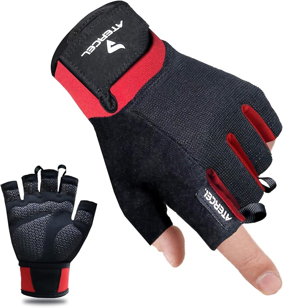 ATERCEL Workout Gloves for Men and Women, Exercise Gloves for Weight Lifting, Cycling, Gym, Training, Breathable and Snug fit (Red, S)