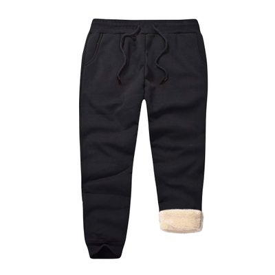 Snoly Men's Winter Warm Sherp-Lined Sweatpants Running Active Thermal Fleece Pants (1#Black, X-Small)