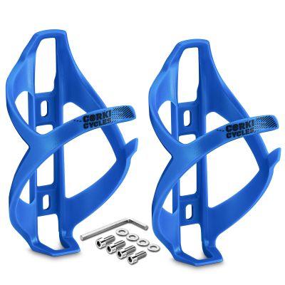 Corki Cycles Bike Water Bottle Holder, Right Side Load Water Bottle Cage for Road, Mountain, Gravel Bicycle Palatinate Blue 2 Pack