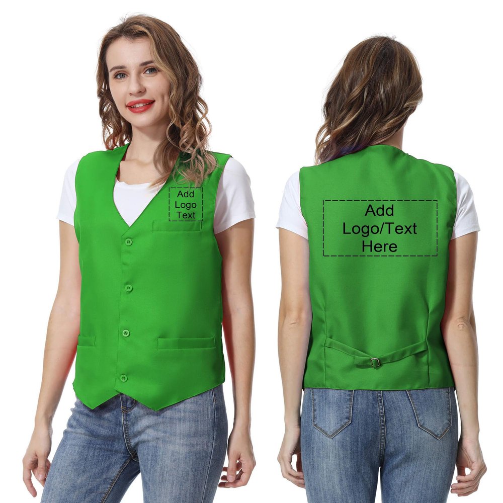 TopTie Custom Uniform Unisex Button Vest For Supermarket Clerk Volunteer-Green-L