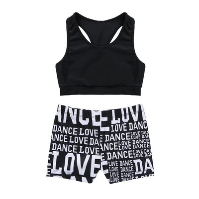 Moily Kids Girls Gymnastics/Dance/Sports Two Piece Outfit Racer Back Crop Top with Booty Shorts Swimwear Black 8-10