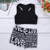 Moily Kids Girls Gymnastics/Dance/Sports Two Piece Outfit Racer Back Crop Top with Booty Shorts Swimwear Black 8-10 view 2