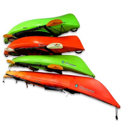 StoreYourBoard G-Kayak Wall Rack Heavy-Duty Indoor Kayak Rack for 4 Boats, Adjustable Storage Wall Mount Hanger, Space-Saving Indoor Storage for Kayak Wall Mount - Holds 400 lbs - Silver