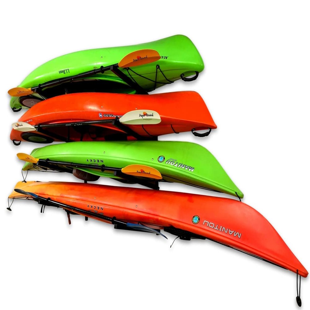 StoreYourBoard G-Kayak Wall Rack Heavy-Duty Indoor Kayak Rack for 4 Boats, Adjustable Storage Wall Mount Hanger, Space-Saving Indoor Storage for Kayak Wall Mount - Holds 400 lbs - Silver