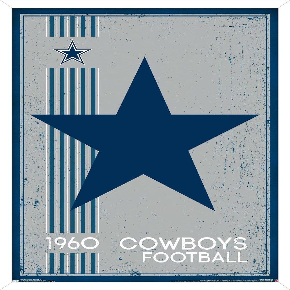 Trends International NFL Dallas Cowboys - Retro Logo 14 Wall Poster, 22.375" x 34", White Framed Version