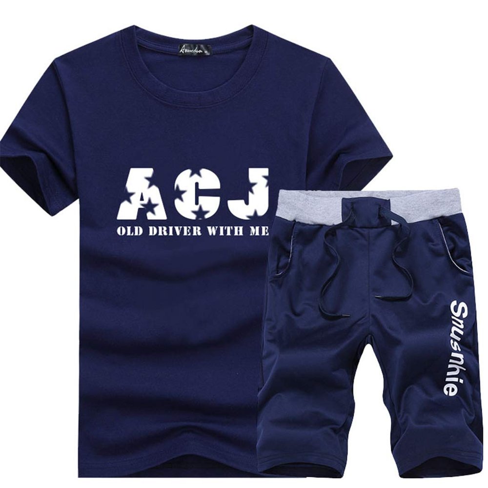 xzbailisha Men's 2 Piece Outfits Loose Crewneck Short Sleeve Lettsr Print T-shirts & Shorts Tracksuit
