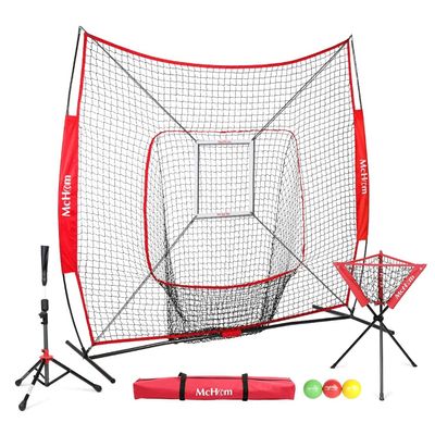 McHom 7' x 7' Baseball & Softball Practice Net Set with Travel Tee, Ball Caddy, 3 Weighted Balls & Strike Zone for Hitting, Pitching, Batting & Fielding Practice | Collapsible and Portable