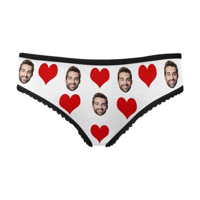Custom Personalized Face Red Love Heart White Women's High-Cut Brief Panty Underwear XXL