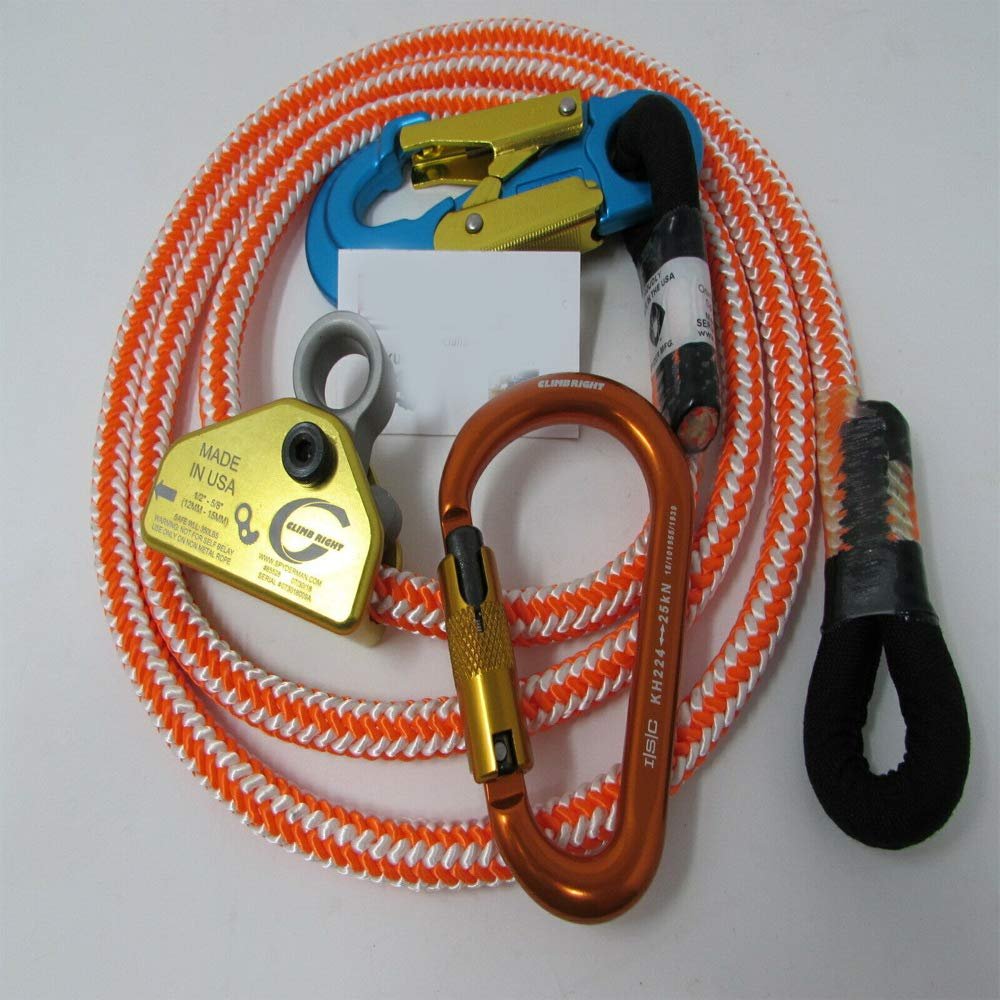 Climb Right 1/2" X 12ft Rope Lanyard Flipline Kit W/Rope Grab & Carabiner