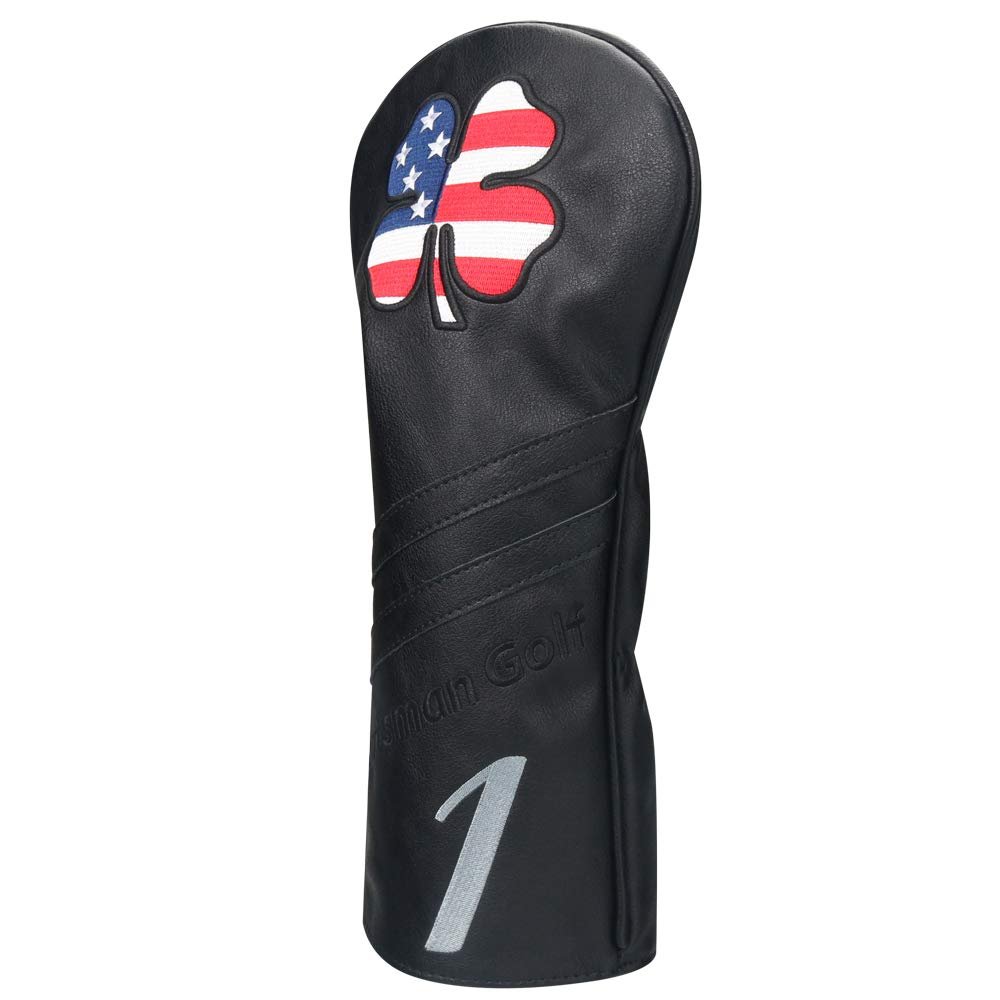 Craftsman Golf USA US Flag Clover Leather Black Driver Cover Headcover (1 Driver Cover)