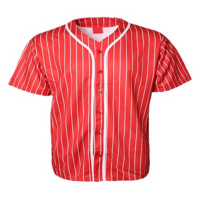 URBANJ Men's Baseball Jersey Button Down Short Sleeve Shirt Big&Tall Size S-5XL (S, Stripe_Red)