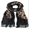 Urban CoCo Women's Embroidered Oversize Tassel Shawl Scarf (#1-Black) view 2