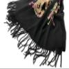 Urban CoCo Women's Embroidered Oversize Tassel Shawl Scarf (#1-Black) view 3
