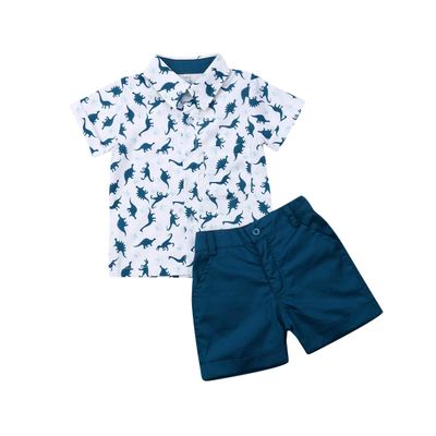 Baby Kids Boy Gentleman Suits, Flamingo Printed Button Down Shirt +Pink Shorts Set 2Pcs Outfits Set (Dark Blue, 4-5T)