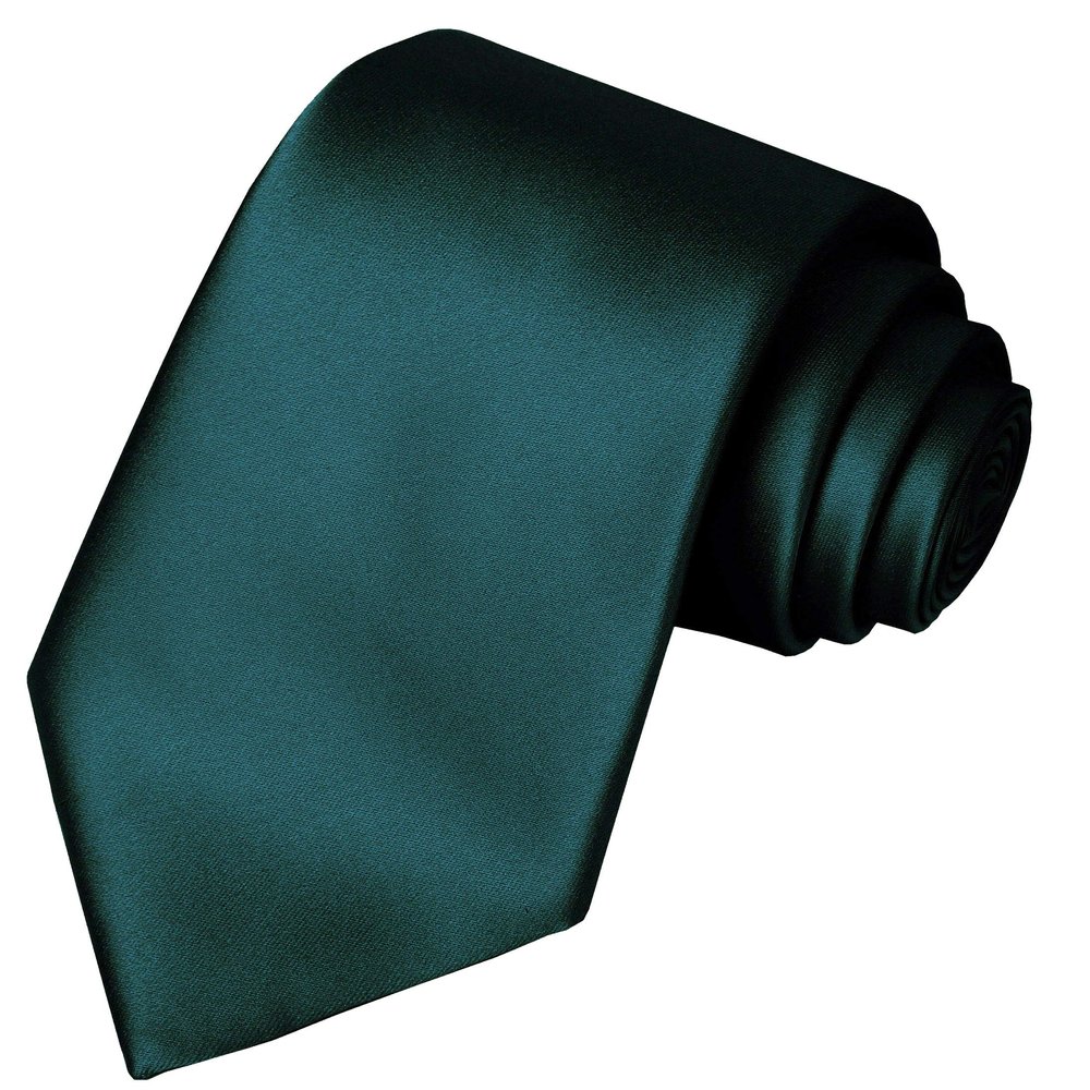 KissTies Mens 100% Silk Hunter Green Tie Solid Satin Wedding Necktie + Gift Box
