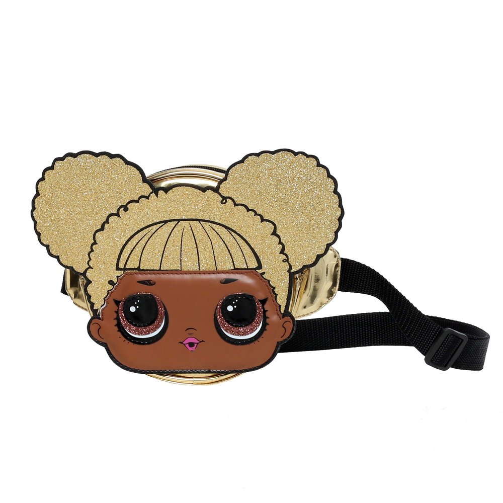 angel wish Fanny Pack, Round Belt Bag, Small Waist Pack with Adjustable Strap, Money Belt, Glitter Shine, Metallic Gold