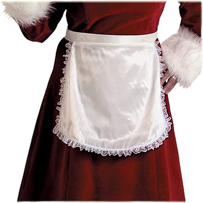 Halco Mrs. Claus or Maid Apron #7050 White Satin Standard Length with Lace Trim, Miss Santa Costume Accessory or Theater Use