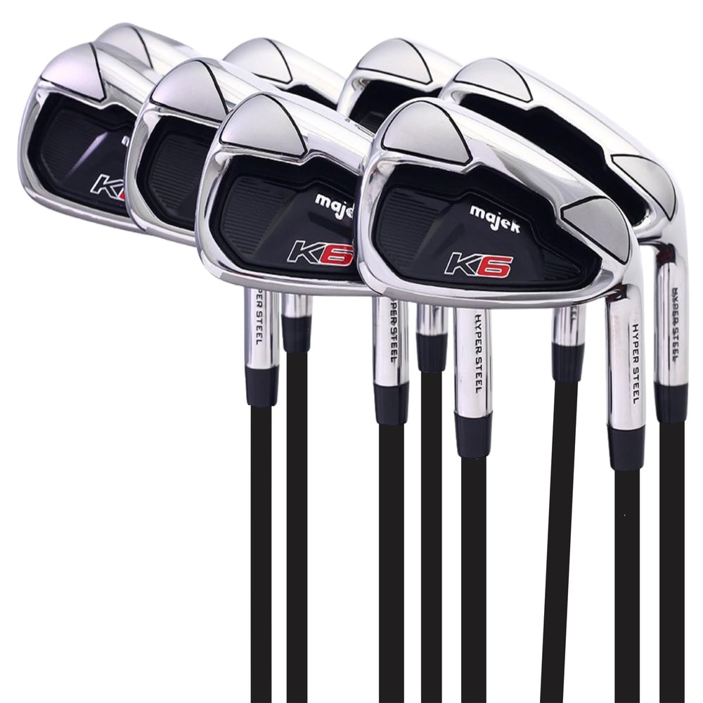 Majek K6 Iron Set +3 inch Over Standard Length 8-Piece Set (4-PW, SW) Right Handed Steel Shaft Regular Flex R Flex Club with Jumbo Black Pro Velvet Grip