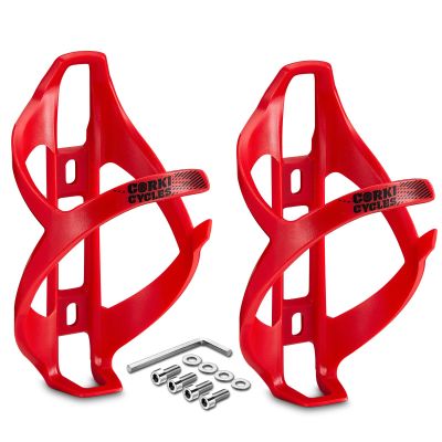 Corki Cycles Bike Water Bottle Holder Right Side Load Water Bottle Cage for Road, MTB, Gravel Bicycle Red 2 Pack