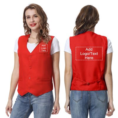 TopTie Custom Uniform Unisex Button Vest For Supermarket Clerk Volunteer-Red-M
