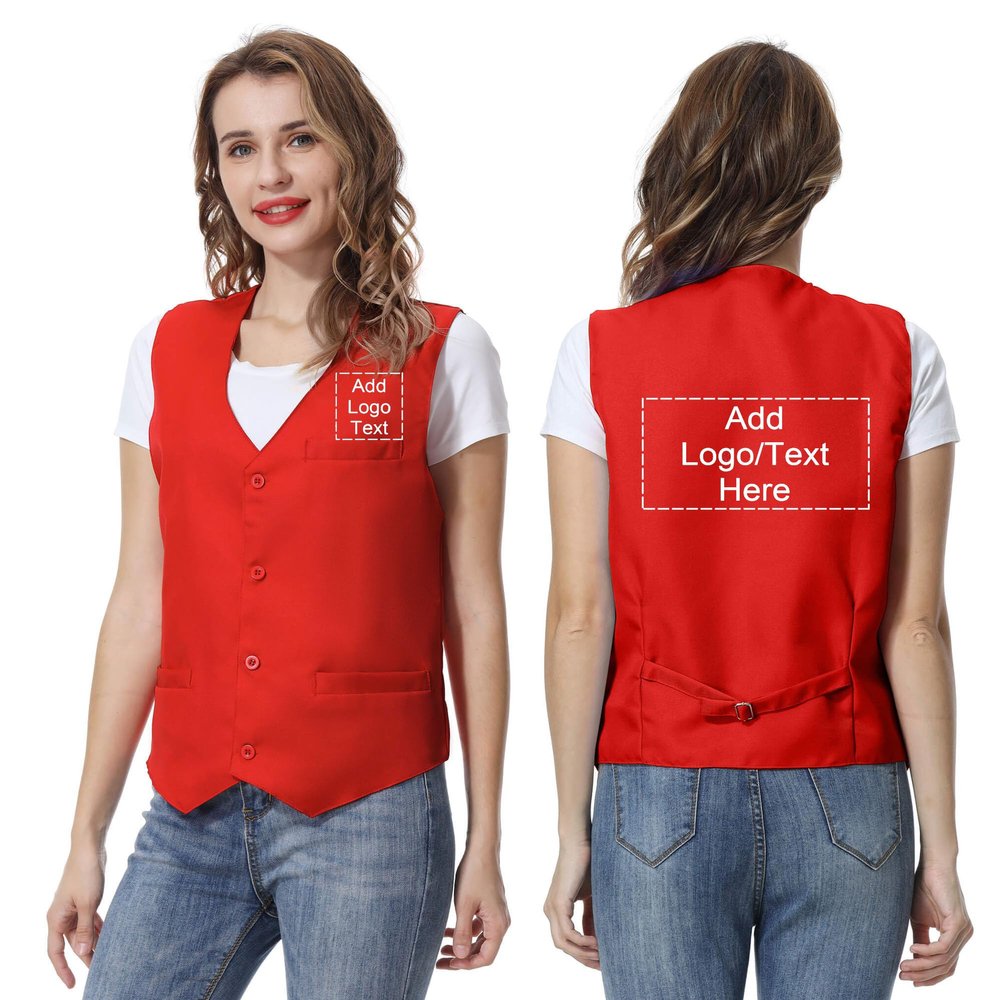 TopTie Custom Uniform Unisex Button Vest For Supermarket Clerk Volunteer-Red-M