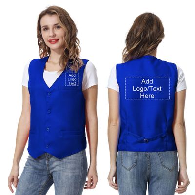 TopTie Custom Uniform Unisex Button Vest For Supermarket Clerk Volunteer-Blue-S