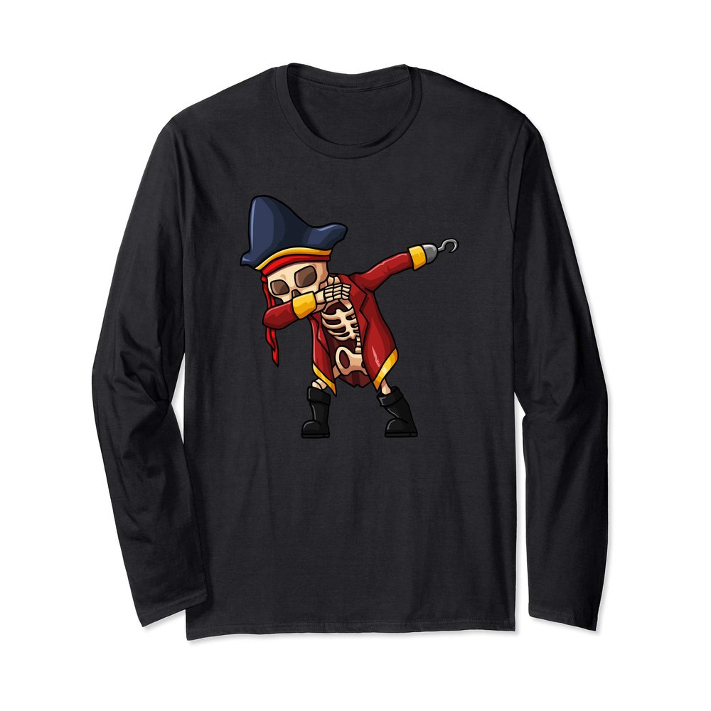 Dabbing Skeleton Pirate Jolly Roger Kids Crossbones Long Sleeve T-Shirt