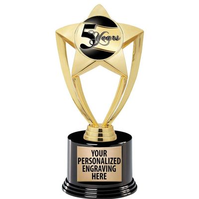 Crown Awards 5 Years Recognition Trophy, 8" Gold Star 5 Years Recognition Trophies with Deluxe Round Base 20 Pack