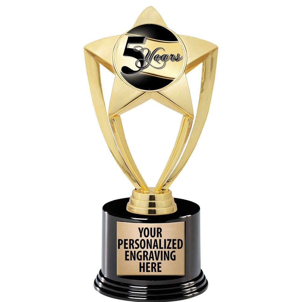 Crown Awards 5 Years Recognition Trophy, 8" Gold Star 5 Years Recognition Trophies with Deluxe Round Base 20 Pack