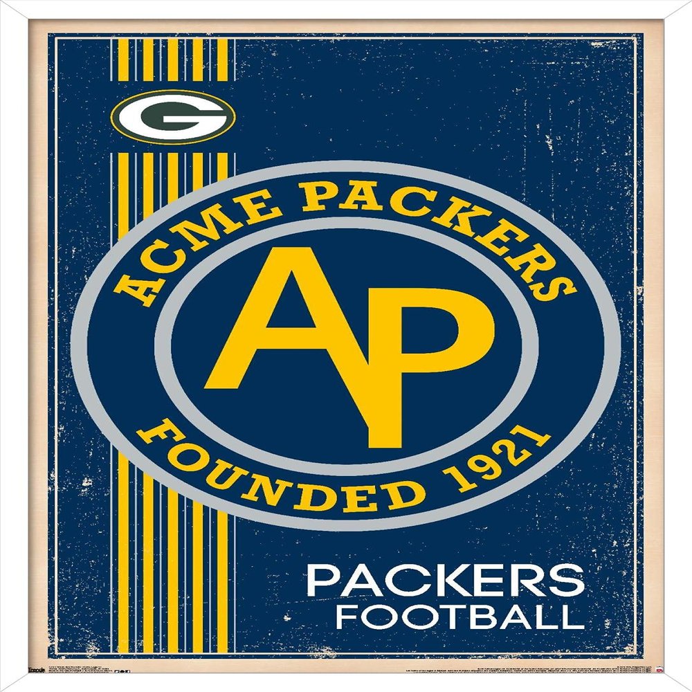 Trends International NFL Green Bay Packers - Retro Logo 14 Wall Poster, 22.375" x 34", White Framed Version