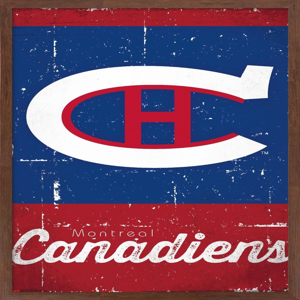 Trends International NHL Montreal Canadiens - Retro Logo 13 Wall Poster, 22.375" x 34", Mahogany Framed Version