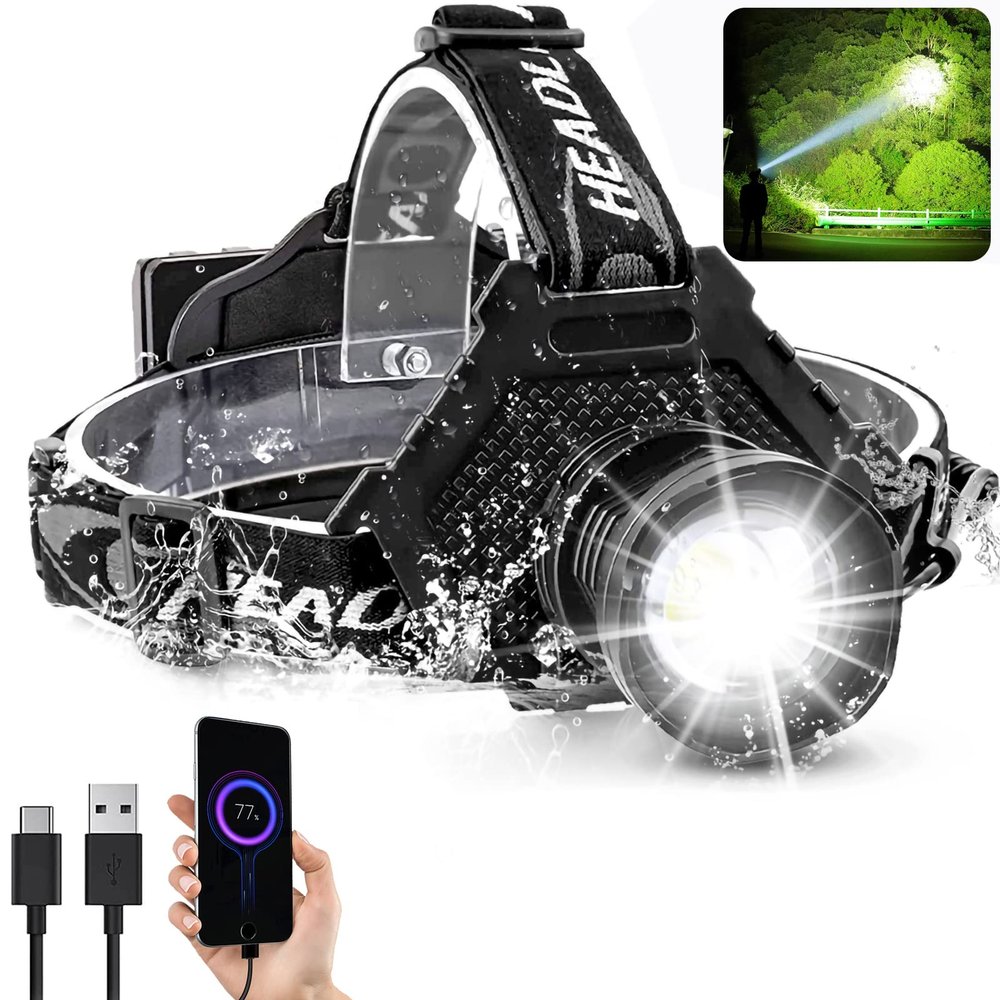 BXE Headlamp,Brightest Head lamp, High LM Super Bright Headlamp USB Rechargeable 5 Modes Waterproof, with 9600mah Rechargeable Battery, Suitable for Camping, Night Riding
