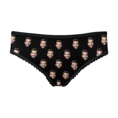 Custom Funny Face Boyfriend Husband Face Pattern Black Women's Brief Panty Printed with Photo for Girlfriend L