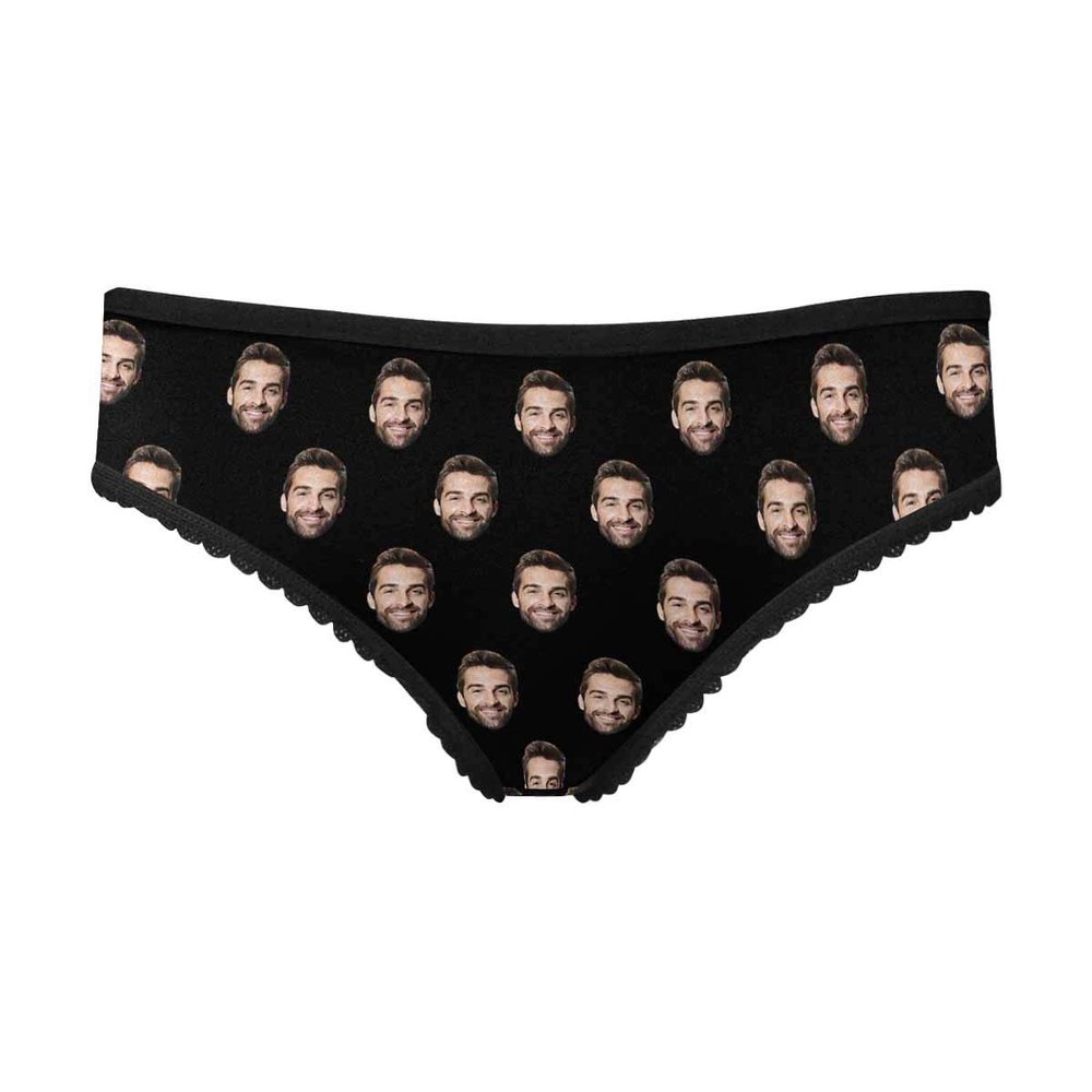 Custom Funny Face Boyfriend Husband Face Pattern Black Women's Brief Panty Printed with Photo for Girlfriend L