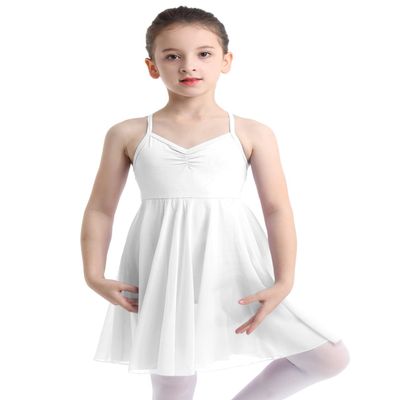 TiaoBug Kid Girls Camisole Ballet Tutu Dress Dancewear Spaghetti Straps Gymnastics Leotard with Tutu Skirt White 7-8