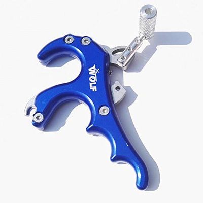 SHARROW Archery 4 Finger Bow Release Aid Release Thumb Trigger Aluminum Alloy Compound Bow Release Grip Trigger Thumb with Caliper (Blue)