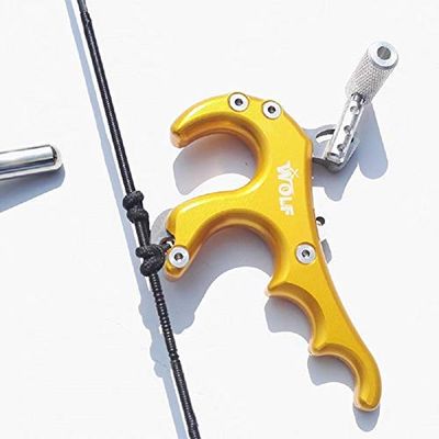 SHARROW Archery 4 Finger Bow Release Aid Release Thumb Trigger Aluminum Alloy Compound Bow Release Grip Trigger Thumb with Caliper (Gold)
