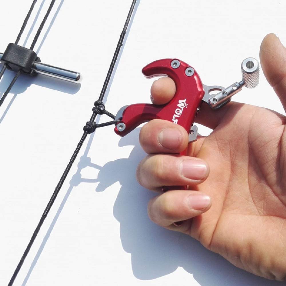 SHARROW Archery 4 Finger Bow Release Aid Release Thumb Trigger Aluminum Alloy Compound Bow Release Grip Trigger Thumb with Caliper (red)