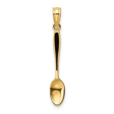 FB Jewels 14K Yellow Gold 3D Table Spoon with black Enamel (0.85 x 0.17 inches)